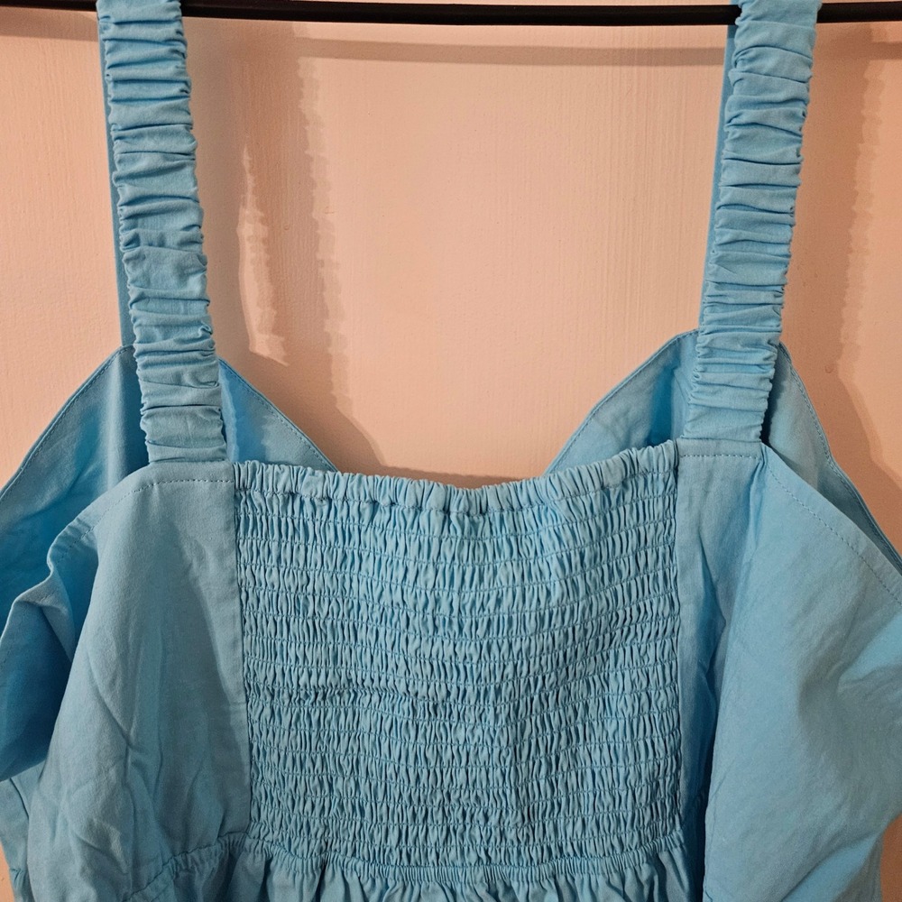 Terra Sky Tiered Maxi Dress Blue Color Block Strappy Smocked Bodice Plus Size 2X - Picture 5 of 7